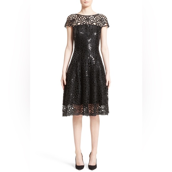 Talbot Runhof New Black Guipure Lace Sequin Dress Size 14/44 $2295.00